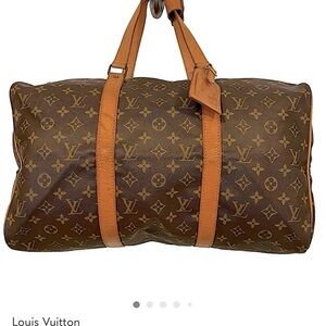 LOUIS VUITTON Vintage Monogram Keepall 45 w/ Vachetta Leather Tag & Poignet Set